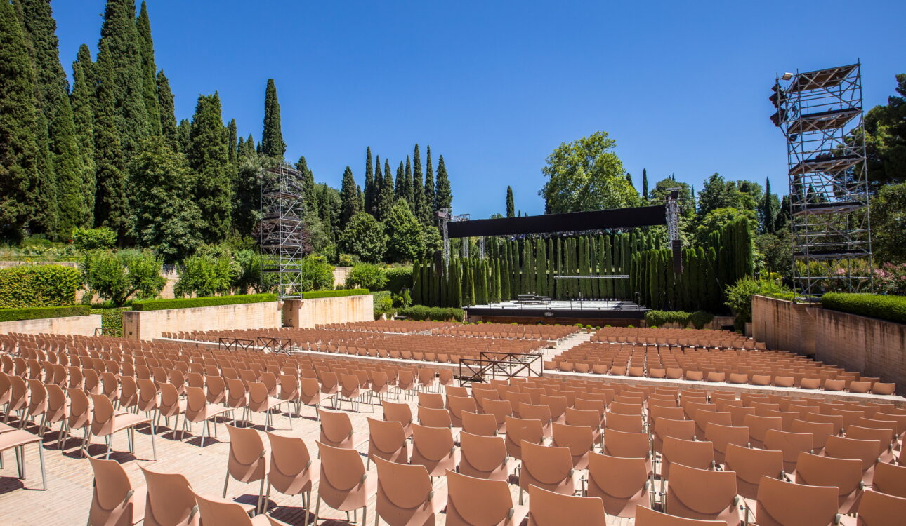 The beautiful amphitheater next to the Generalife among trees, Alhambra.