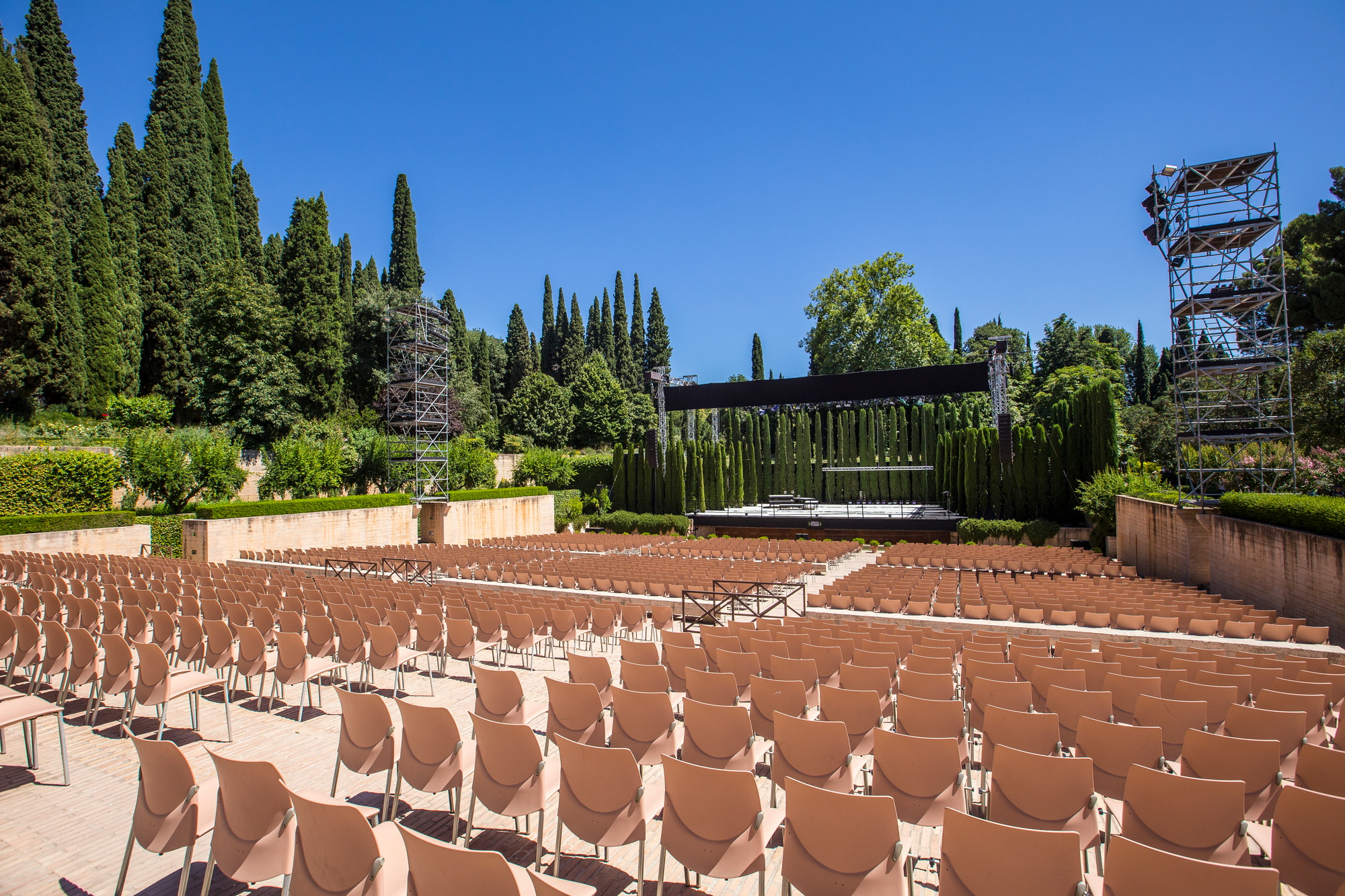The beautiful amphitheater next to the Generalife among trees, Alhambra.