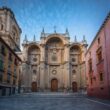 Granada Cathedral Facade at Plaza de las Paciegas at sunset - Granada, Andalusia, Spain