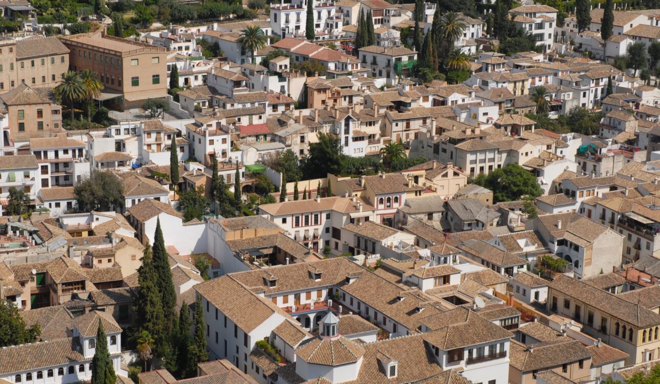 View to houses and buildings of the Albaicin quarter from the Alhambra, Granada, Andalusia, Spain