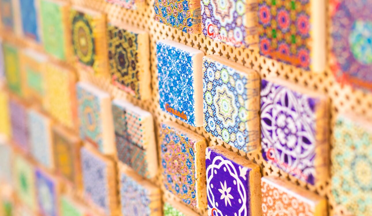 Traditional souvenir in Granada, Spain. Alhambra decoration and mosaic. Old muslim style