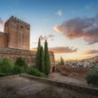 Alcazaba at sunset with Torre del Homenaje at Alhambra - Granada, Andalusia, Spain