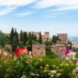 View of Alhambra with Flowers - Granada, Andalusia, Spain
